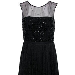 BCBGMaxAzria black mini short fringe dress sz 2
